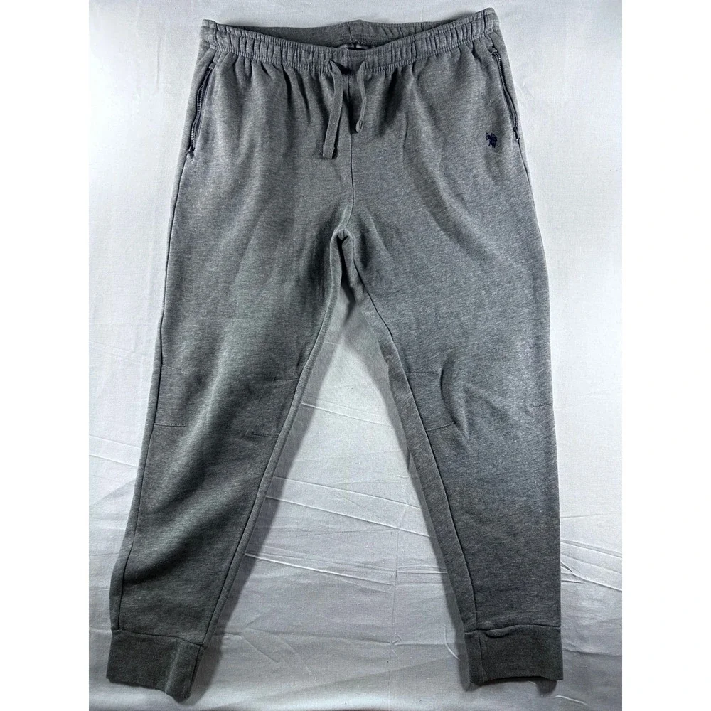 US Polo Assn Mens Heather Gray Fleece Jogger Sweatpants XL Zip Pockets‎ 11CB640